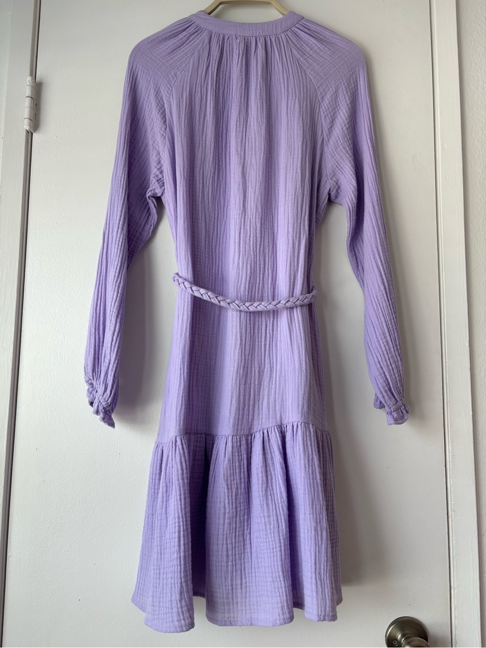 Magaschoni Soft Pastel Lavender Organic Cotton Gauze Shirt Dress XS Belted Midi - Picture 9 of 9